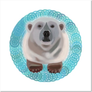 Polar Bear on turquoise circular pattern Posters and Art